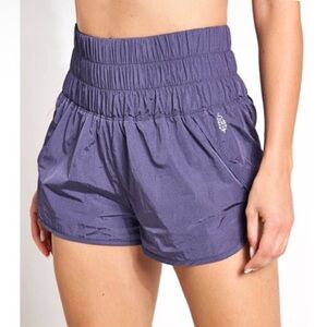 FP Movement by Free People "The Way Home" High Waist Nylon Shorts, Deep Sea. S